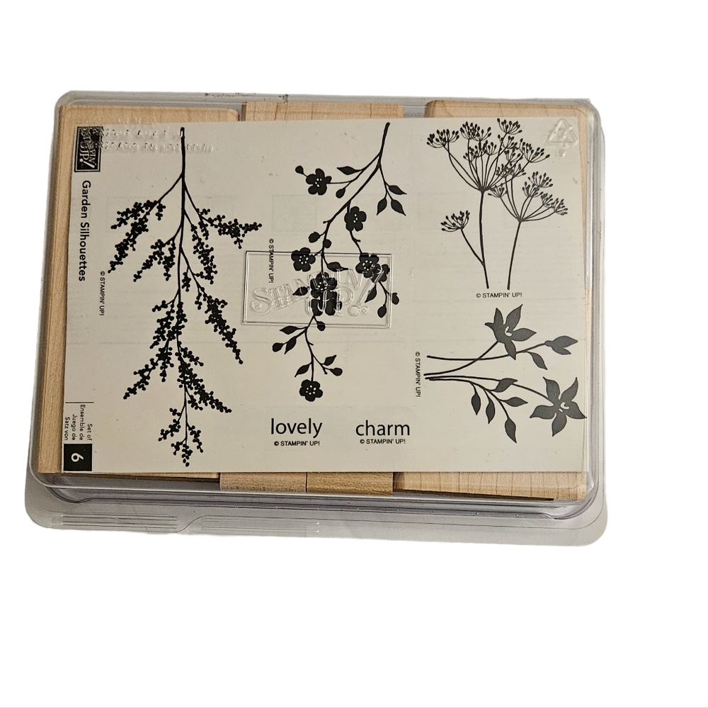 Stampin Up Garden Silhouettes Rubber Stamps NEW Set of 6 Unmounted Wood Block
